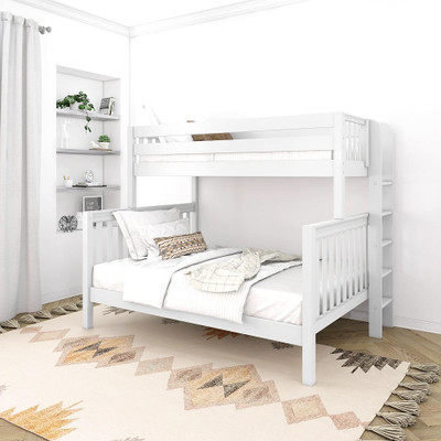 Crystal White Twin XL Bunk Bed with Queen on Bottom Right Side Angled View Room