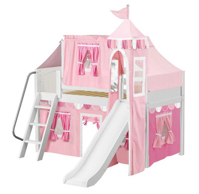 Sleeping Beauty White Twin Low Girls Princess Loft Bed-Panel Ends