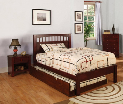 Grier Cherry Twin Size Platform Bed shown with Optional Twin Trundle Room