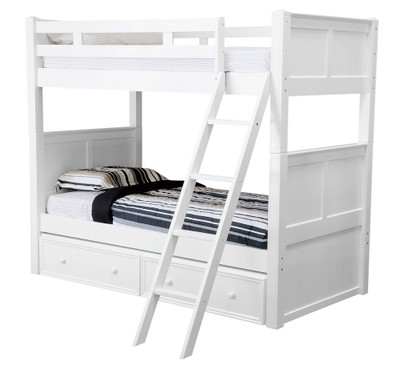 Beatrice White Twin Bunk Beds shown with Optional Set of 2 Under Bed Storage Drawers