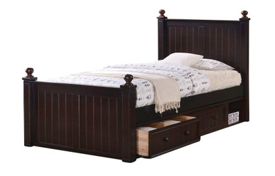 Foster Espresso Full XL Bed shown with Optional Set of 2 Underbed Storage Drawers with Cubby