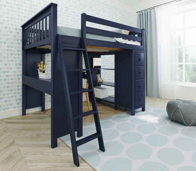 Baldwin Blue Full Loft Bed with Desk and Storage Room