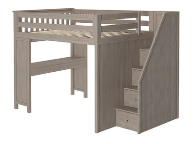 Inez Sand Full Size Loft Bed with Desk Right Side Angled View Stairs on Right