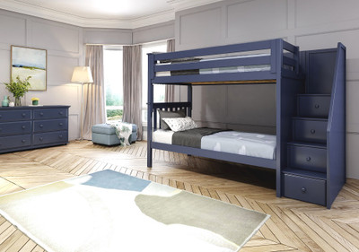 Braxton Blue Twin Bunk Beds with Stairs Angled View Room