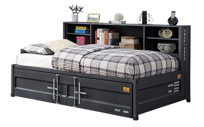 Shipping Container Big Bookcase Gray Twin Daybed with Trundle