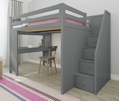 Rylan Gray Full Size Loft Bed with Desk Room