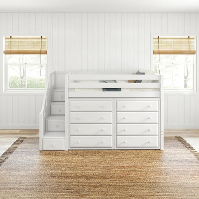 Katrina White Twin Loft Bed with Storage Front View Room