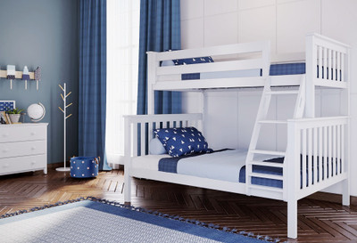 Anaya White Bunk Bed Twin over Full Angled View Room