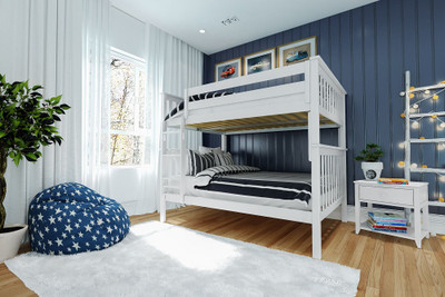 Anaya White Bunk Bed Full over Full Angled View Room