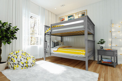 Rylan Gray Full over Full Bunk Beds Angled View Room