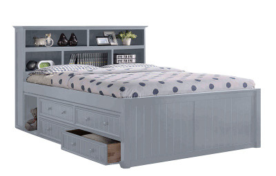 Moreno Grey Queen Bookcase Captains Bed