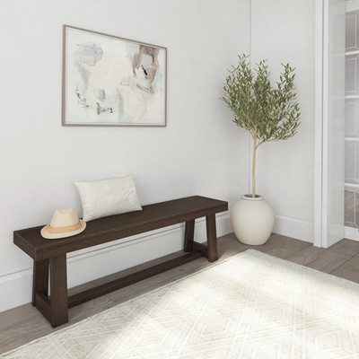 Riley Wirebrush Walnut Dining Room Bench Angled View Room