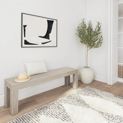 Rockport Distressed Seashell Dining Bench Angled View Room