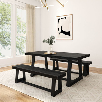Riley Black Dining Room Table and Bench Angled View Room