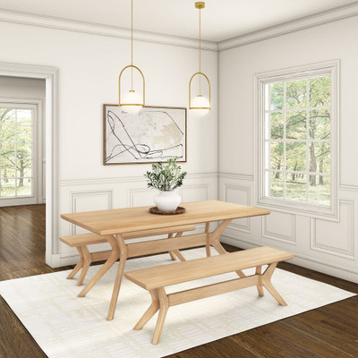 Ducati Natural Modern Dining Room Sets with Bench Angled View Room
