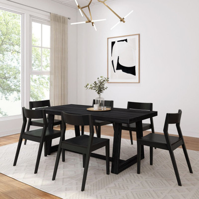 Riley Wirebrush Black Dining Room Table and Chairs shown with Black Chairs Angled View Room