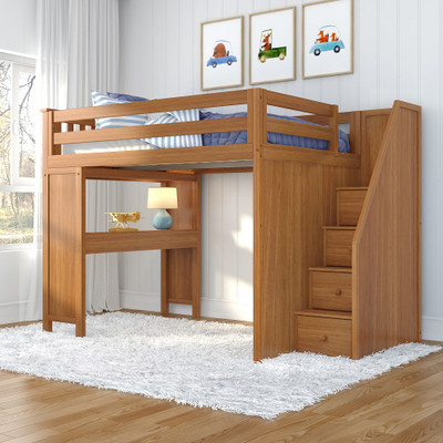 Kennedy Pecan Full Size Loft Bed with Desk Angled View Room