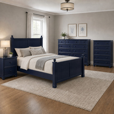 Annapolis Blue Queen 4-Piece Panel Bedroom Set arranged in a bedroom
