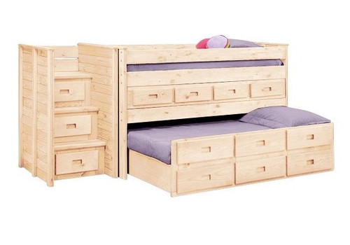 Duke Unfinished Twin Low Loft Bed with Stairs and Storage