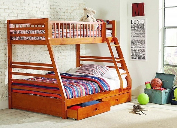 Murphy Honey Twin over Full Bunk Bed with Storage Left Side Angled View Room