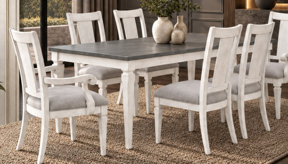 Acme Katia DN02273 table in a room setting with mixed seating. Offer includes one table and four DN02488 armchairs; pictured side chairs and accessories are not included.