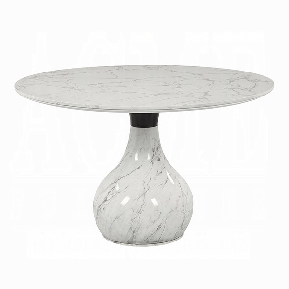 Included Koen DN04055 48-inch round engineered marble table. This five-piece offer also includes four gray corduroy Kini DN04346 chairs, shown separately.