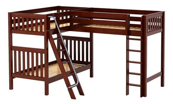 Annapurna Chestnut Sleeps 3 Twin Loft Bunk Beds-Slatted Ends