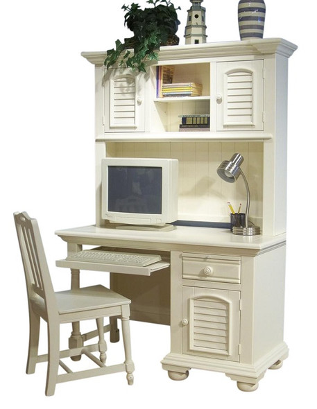 Seabrook Cottage White Desk Hutch shown with optional Computer Desk and Desk Chair