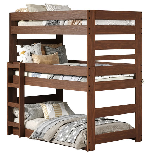 Cass County Mahogany Brown Twin 3 Bed Bunk Bed