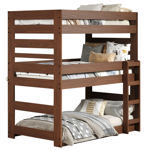 Cass County Mahogany Brown Twin XL 3 Bed Bunk Bed