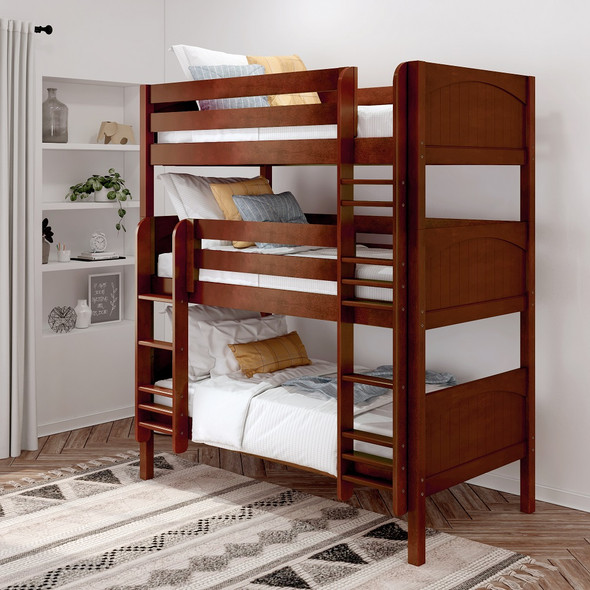 Stella Chestnut Twin Triple Bunk Bed Angled View-Panel Ends Room