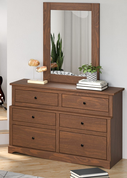 Jericho Mahogany Brown 6 Drawer Dresser shown with Optional Tall Mirror Room