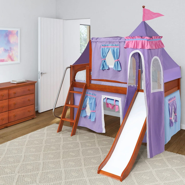 Purple Princess Chestnut Girls Twin Loft Bed-Panel Ends