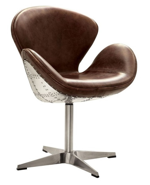 Malcolm Leather and Aluminum Swivel Accent Chair