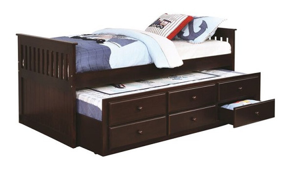 Trent Cappuccino Twin Size Trundle Bed with Storage