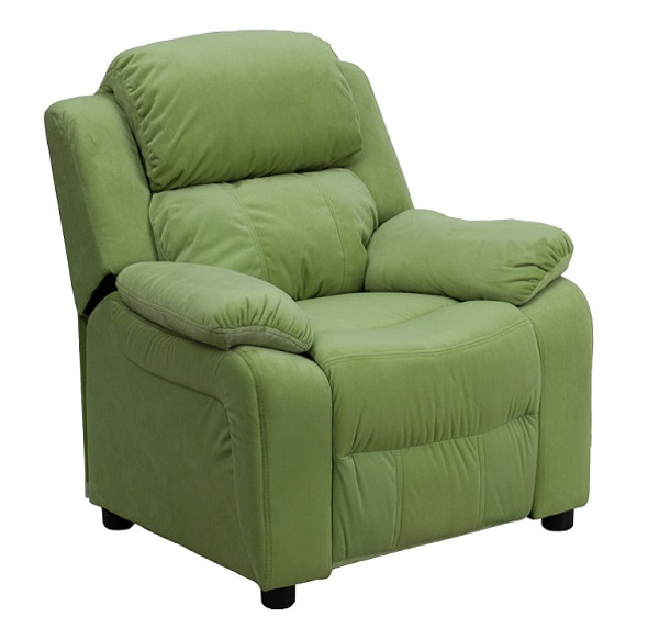 Kids Recliner Microfiber with Storage Arms Closed Avocado