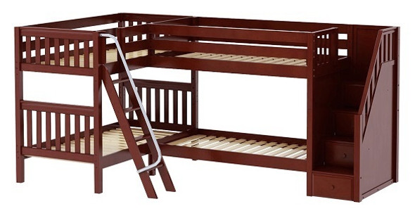 Calumet Chestnut Twin Sleeps 4 L Shaped Bunk Beds with Stairs