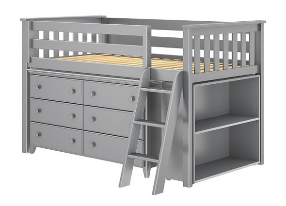 Almere Gray Twin Low Loft Bed with Storage Angled View