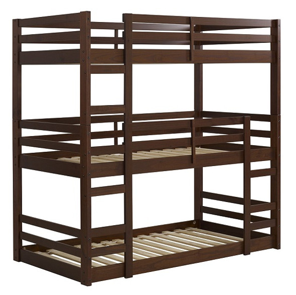 Eldon Walnut Twin 3 Bed Bunk Bed Left Angled View