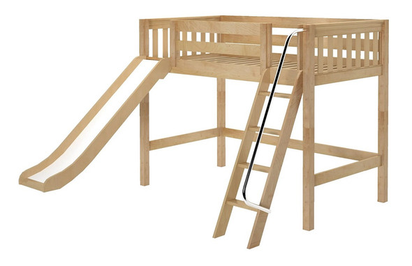 Chad's Natural Twin Mid Loft Bed with Slide-Slatted Ends