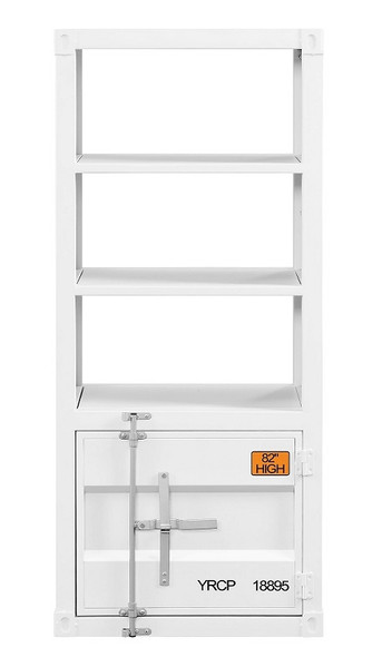 Shipping Container White Metal Bookcase Front View