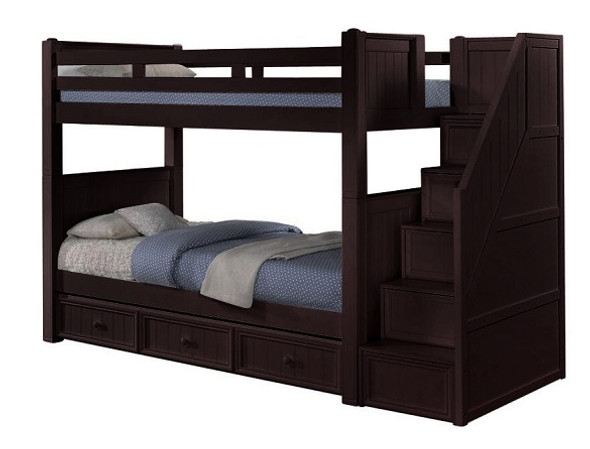 Foster Espresso Twin over Twin Bunk Beds with Stairs shown with Optional Storage Trundle