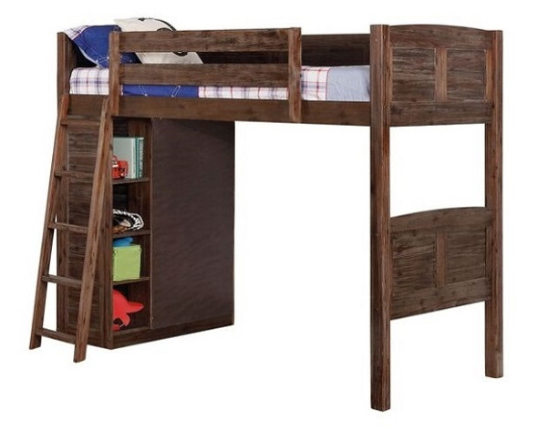 Wilder Sandwashed Cocoa Twin Loft Bed with Storage Right Angled View