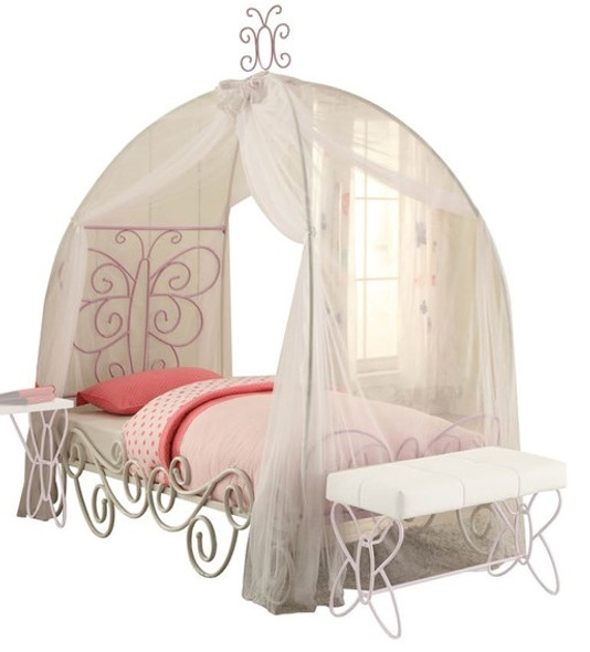 Kaia White and Purple Butterfly Girls Canopy Bed