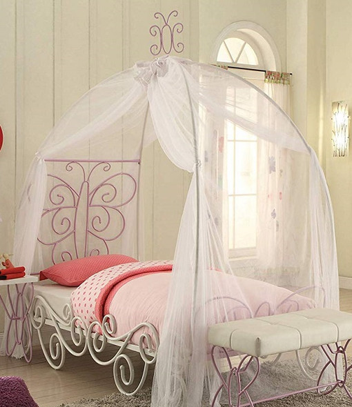 Kaia White and Purple Butterfly Girls Canopy Bed Room