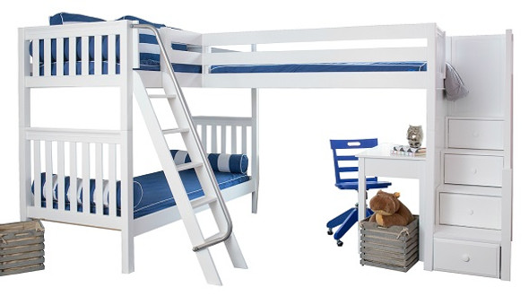 Elkhart White Twin Size Sleeps 3 or More Bunk Beds with Stairs