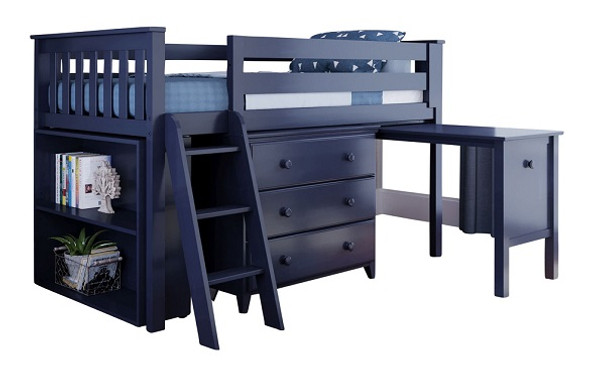 Baldwin Blue Twin Low Loft Bed with Desk and Dresser