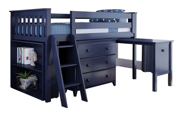 Baldwin Blue Twin Low Loft Bed with Desk and Dresser Left Side View