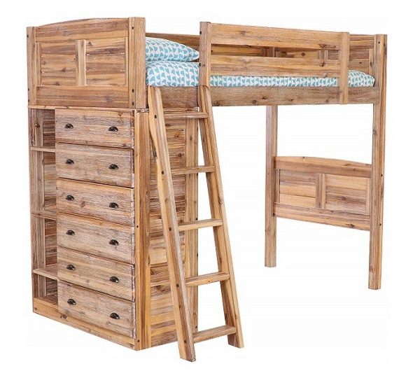 Schaffer Distressed Sand Twin Loft Bed with Storage