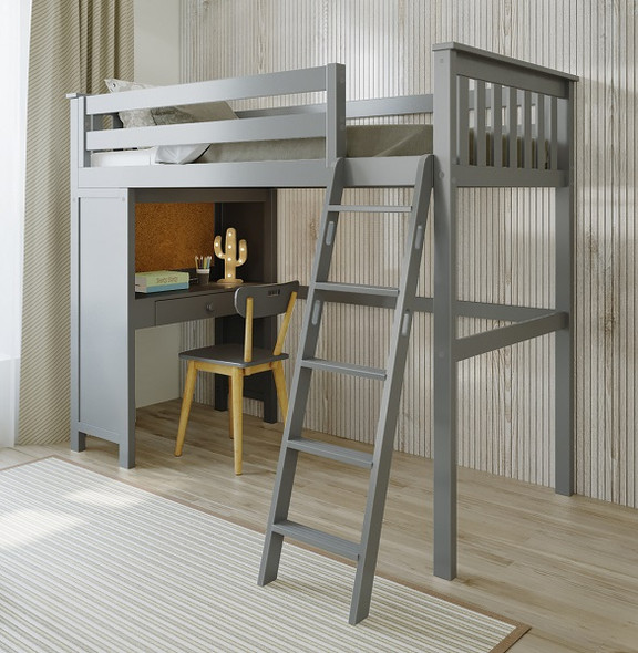 Rylan Gray Twin Loft Bed with Desk Room